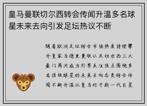 皇马曼联切尔西转会传闻升温多名球星未来去向引发足坛热议不断 皇马曼联切尔西转会传闻升温多名球星未来去向引发足坛热议不断